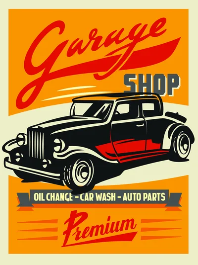Постер «Ретро винтажный авто сервис Garage Shop»