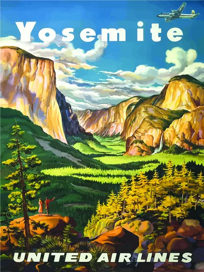 Постер «Ретро реклама United Airlines Парк Yosemite»