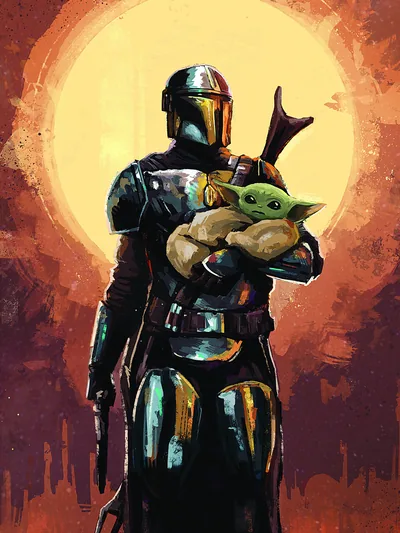 Постер «Мандалорец и малыш Йода (Star Wars Mandalorian)»