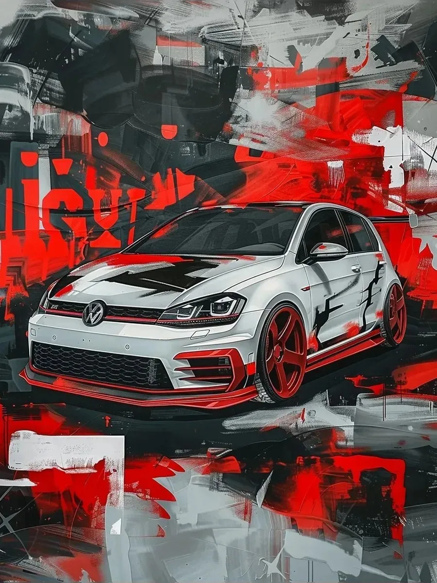 Постер «Авто - VW Golf GTI рисунок»